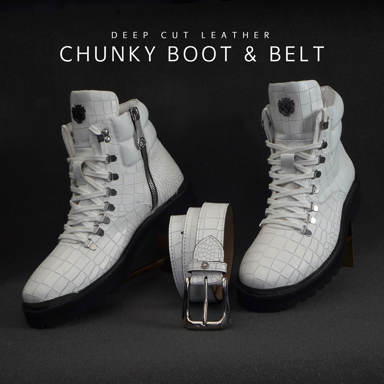 Exclusive White Combo of Chunky Boot & Formal Belt
