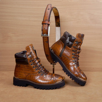 Laser Engraved Luxurious Combo Pack of Chunky Boot & Belt