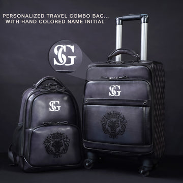 Personalized Travel Combo Bag in Grey Leather