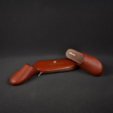 Tan Textured Handcrafted Travel Slippers & Pouch Combo
