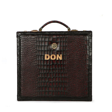Customized "DON" Metal Initial Smokey Wine Leather 12 Wrist Watch Carry Briefcase By Brune & Bareskin