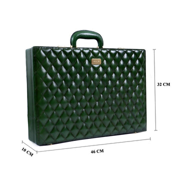 Customized Office Briefcase in Green Diamond Stitched Pattern