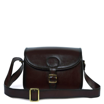 Shoulder Sling Bag in Dark Brown Leather with Customized Laser Engraved Initial