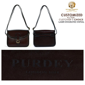 Shoulder Sling Bag in Dark Brown Leather with Customized Laser Engraved Initial