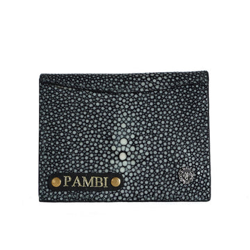 2 IN 1 Multi Slot Bi-Fold Wallet with Customized "PAMBI" Name Initial in Exotic Stingray Fish Leather