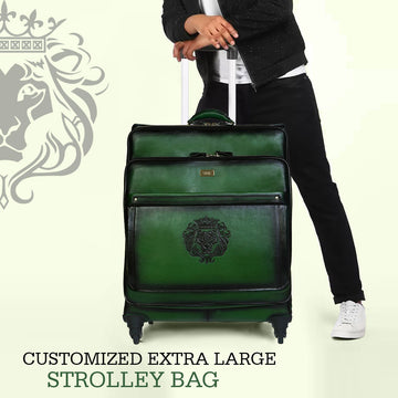 Customized Extra Large Strolley Bag in Green Genuine Leather