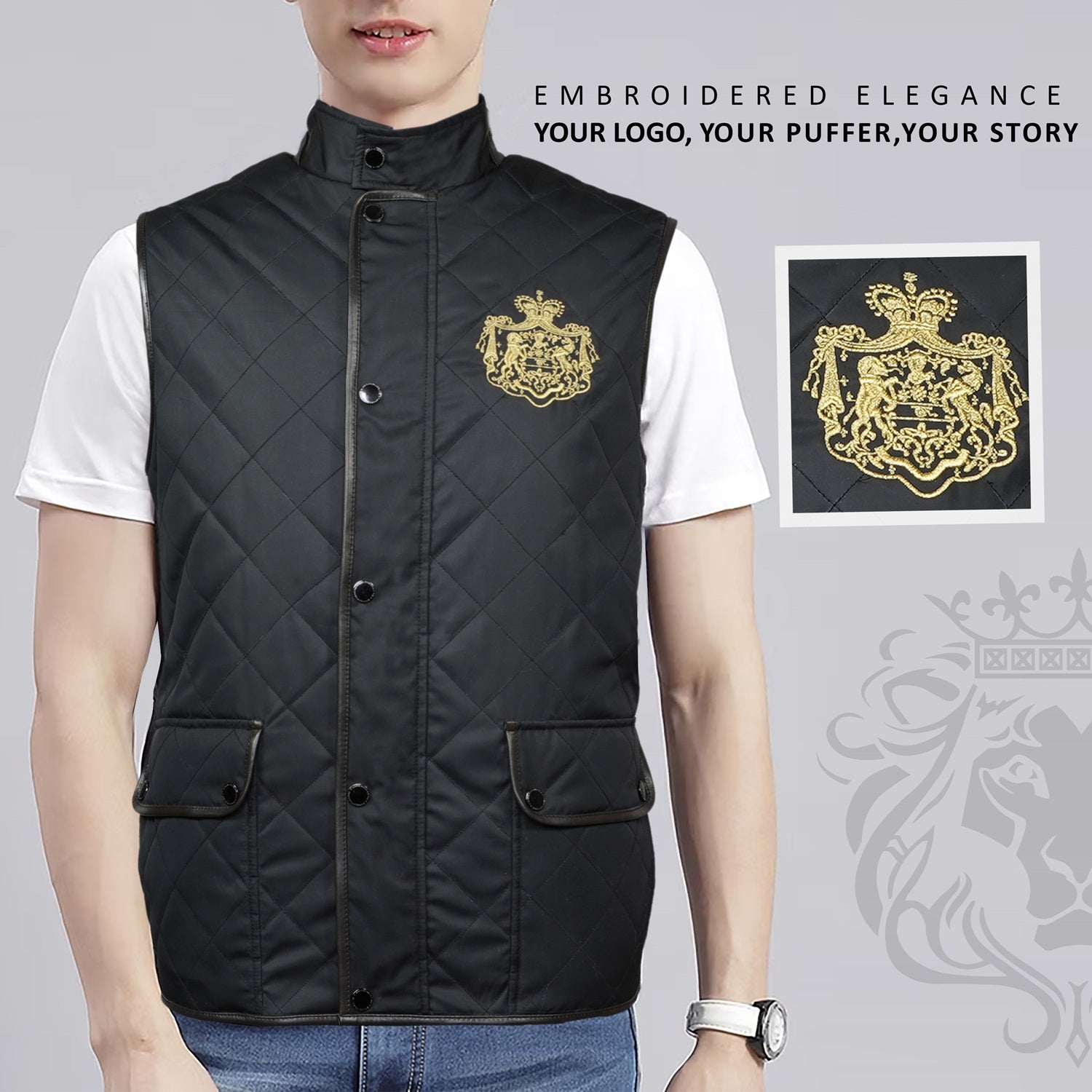 Customized Embroidered Black Puffer Vest