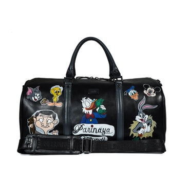 Hand Painted Cartoon Network Themed Based Black Duffle Bag