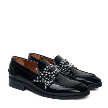 Customized Studs Detailing Patent Leather Loafer
