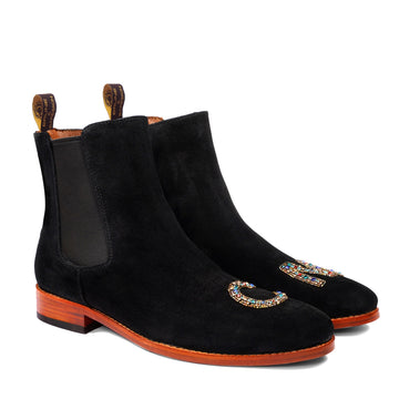 Custom Made Embroidered Black Suede Leather Boots