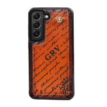 Custom Laser Engraved Samsung S22 Tan Leather Mobile Cover