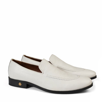 Customized White Textured Leather Loafer