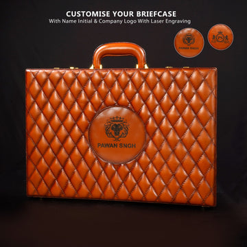 Tan Diamond Stitched Custom Made Briefcase For Office Organizer