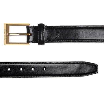 Brune & Bareskin Black With Golden Square Buckle Hand Painted Leather Formal Belt For Men