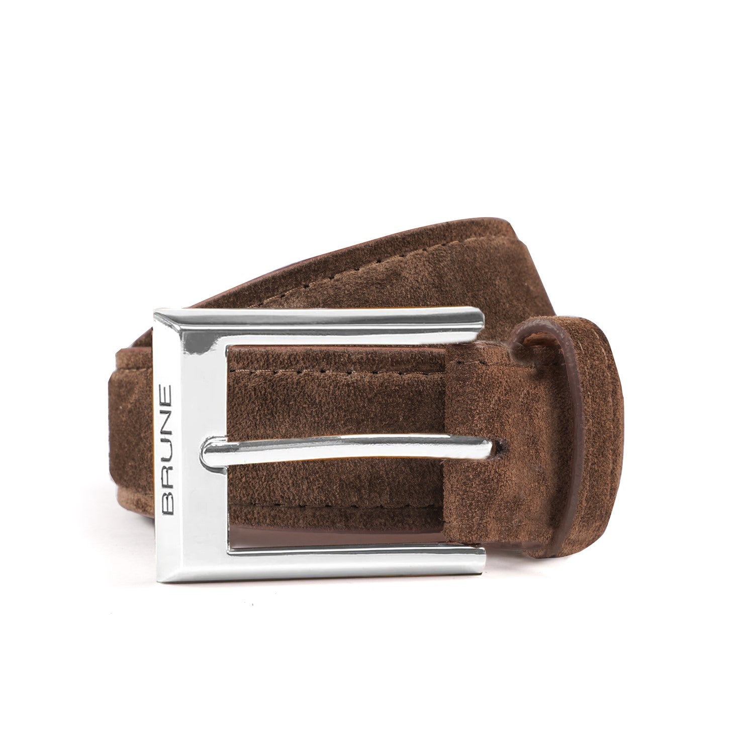 Dark Brown Suede Leather With Silver Square Buckle Formal Belt