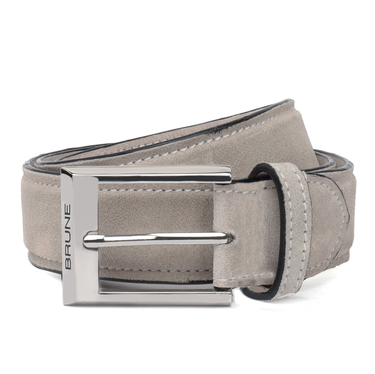 Men's Beige Suede Leather Belt With Silver Metal Buckle By Brune & Bareskin