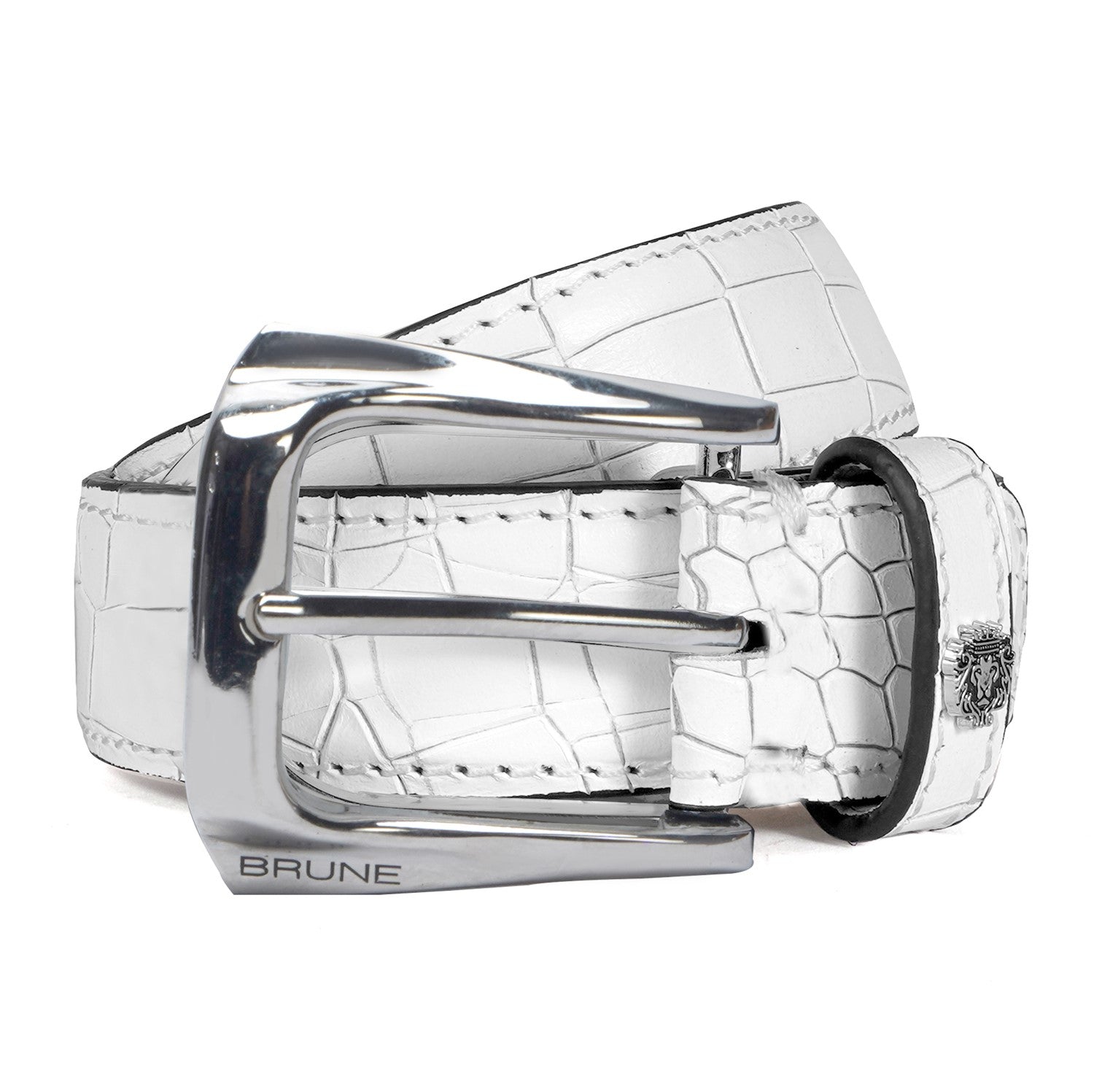 Hand Crafted White Belt in Croco Textured Leather