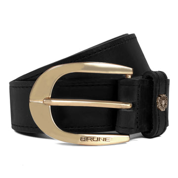 Black Semi-Formal Belt with Oval Shape Golden Buckle