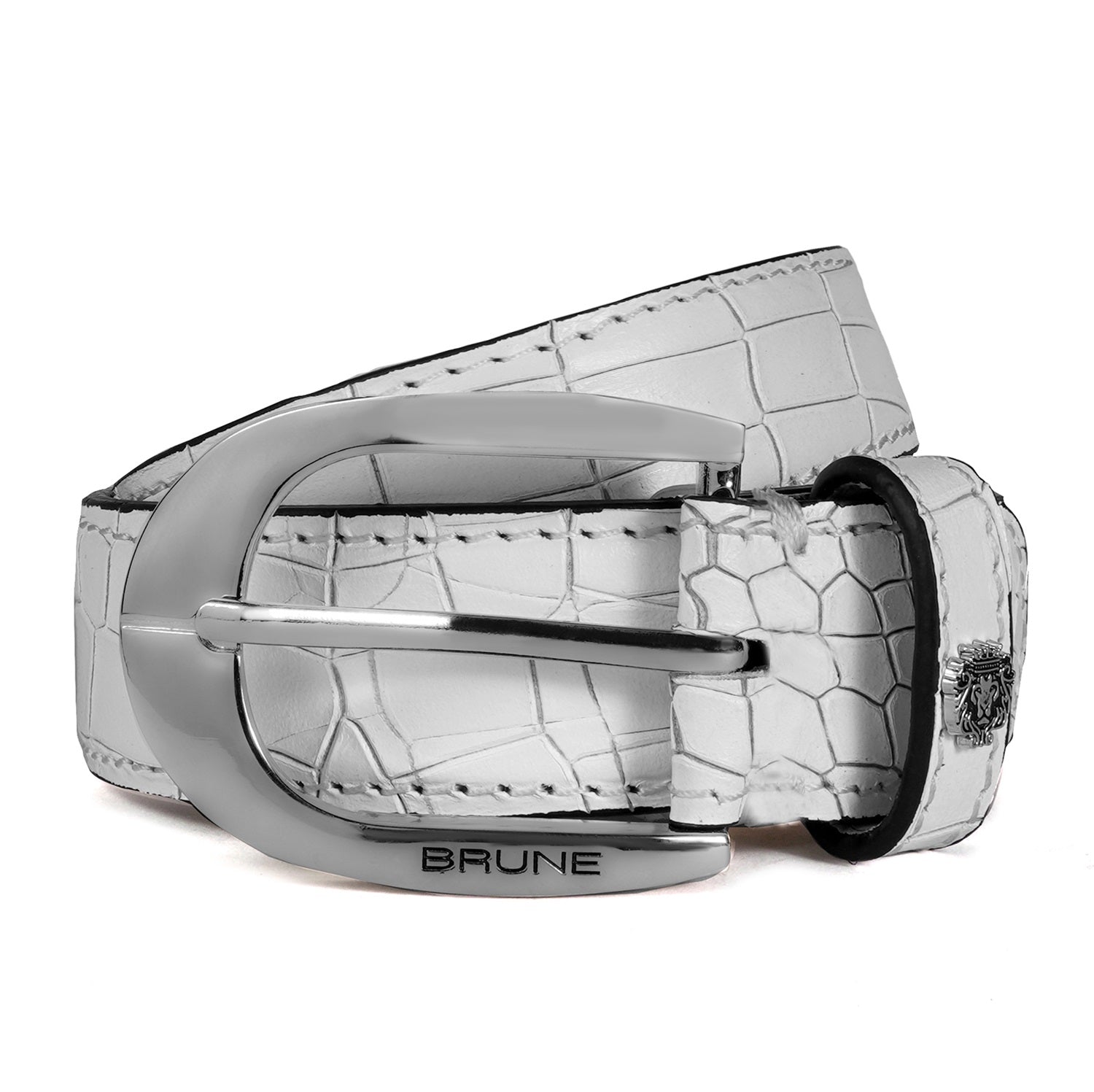 Men's White Belt in Sliver Oval Shape Buckle