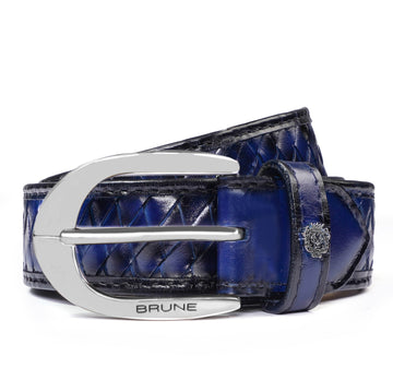 Oval Shape Buckle Weaved Blue Leather Belt