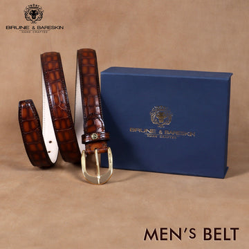 Smokey Tan Men's Belt with Oval Shape Buckle