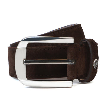 Suede Leather Belt In Dark Brown Color with Silver Finish Buckle Closure