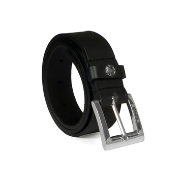 Heavy Duty Belt Black Thick Leather Silver Square Buckle By Brune & Bareskin