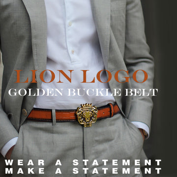 Detachable Trademark Lion Logo Buckle Belt in Croco Textured Tan Leather