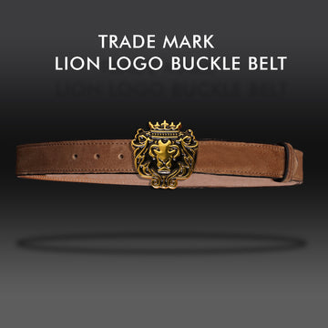 Detachable Metal Lion Buckle Belt in Tan Suede Leather