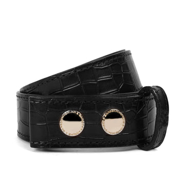 Black Removable Belt Strap in Croco Textured Leather