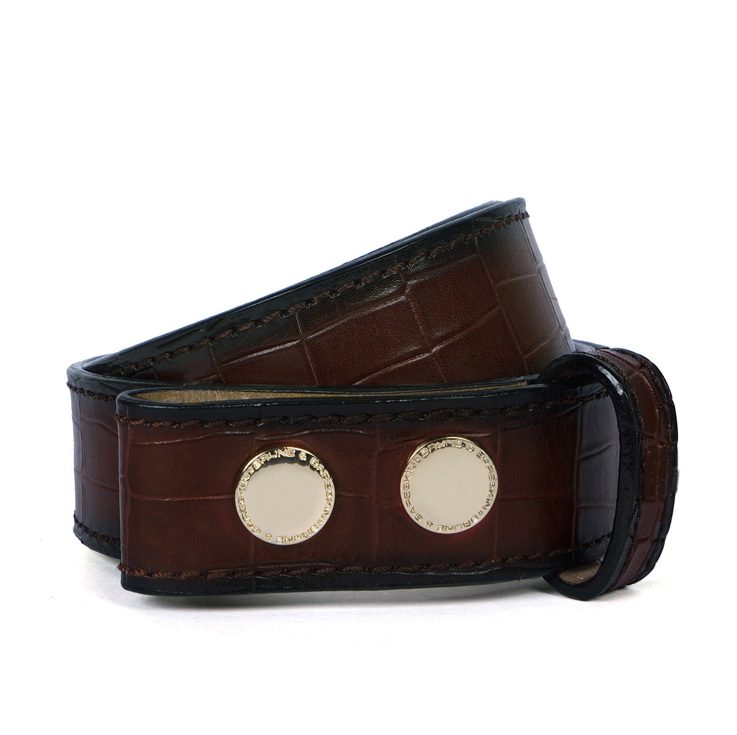 Deep Cut Removable Belt Strap in Dark Brown Croco Textured Leather