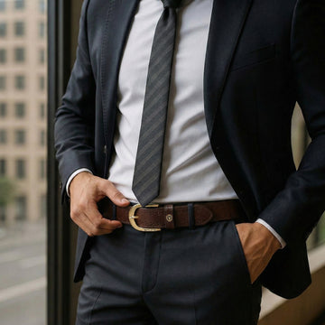 Wine Brogue Semi-Formal Belt with Oval Shape Golden Buckle