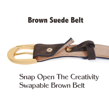 Dark Brown Detachable Buckle Belt in Suede Leather