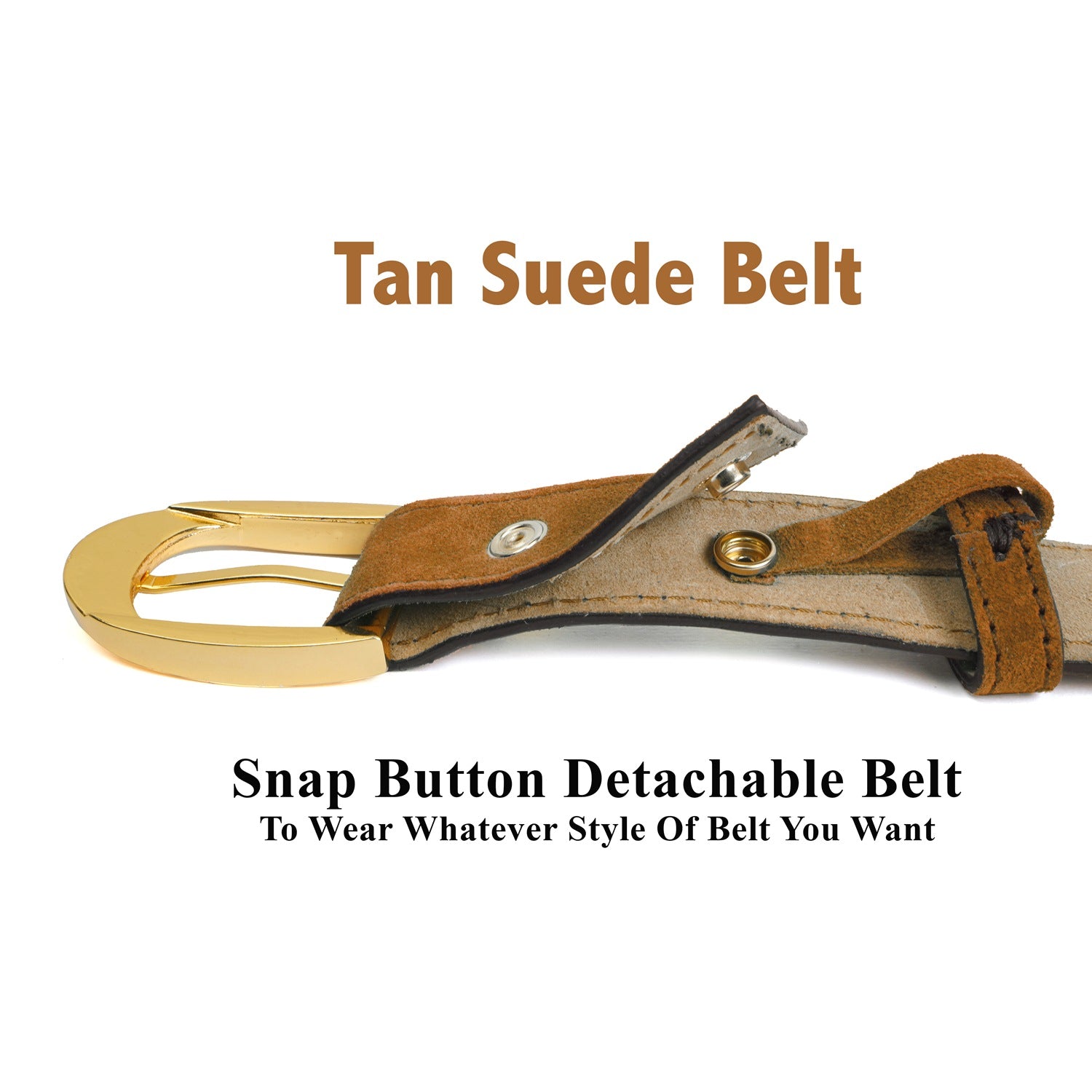 Detachable Buckle Belt with Tan suede Leather