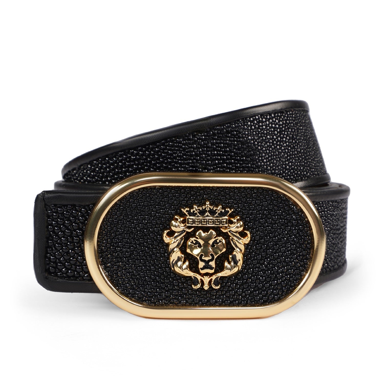 Exotic Stingray Leather Belt with Golden Lion Buckle