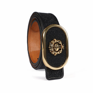 Exotic Stingray Leather Belt with Golden Lion Buckle