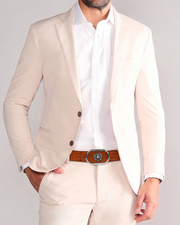 Luxury Tan Croco Textured Leather Formal Silver Buckle Belt