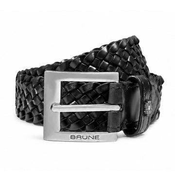 Luxury Black Braided Leather Belt with Signature Lion Detailing