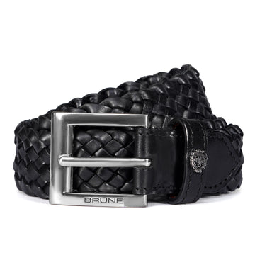 Luxury Black Braided Leather Belt with Signature Lion Detailing