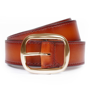 Tan Premium Leather with Rounded Square Golden Buckle