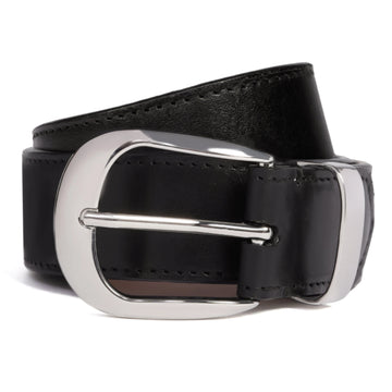 Sleek Black Leather Belt with Metal Edge Tip & Silver Buckle