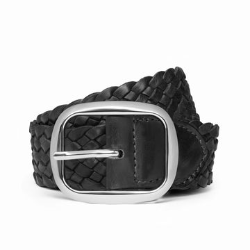 Luxury Black Braided Leather Belt with Signature Lion Detailing