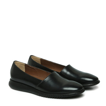 Easy Wear Light Weight Slip-Ons Shoes in Black Leather