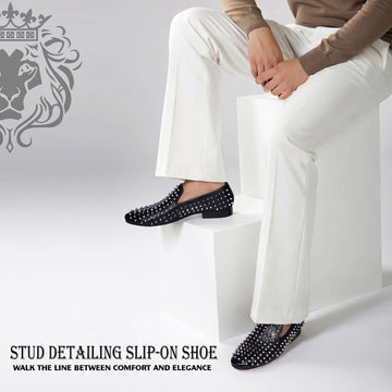 Studs Detailing Slip-On Shoe in Black Croco Embossed