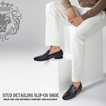 Studs Detailing Croco Textured Black Slip-On Shoe