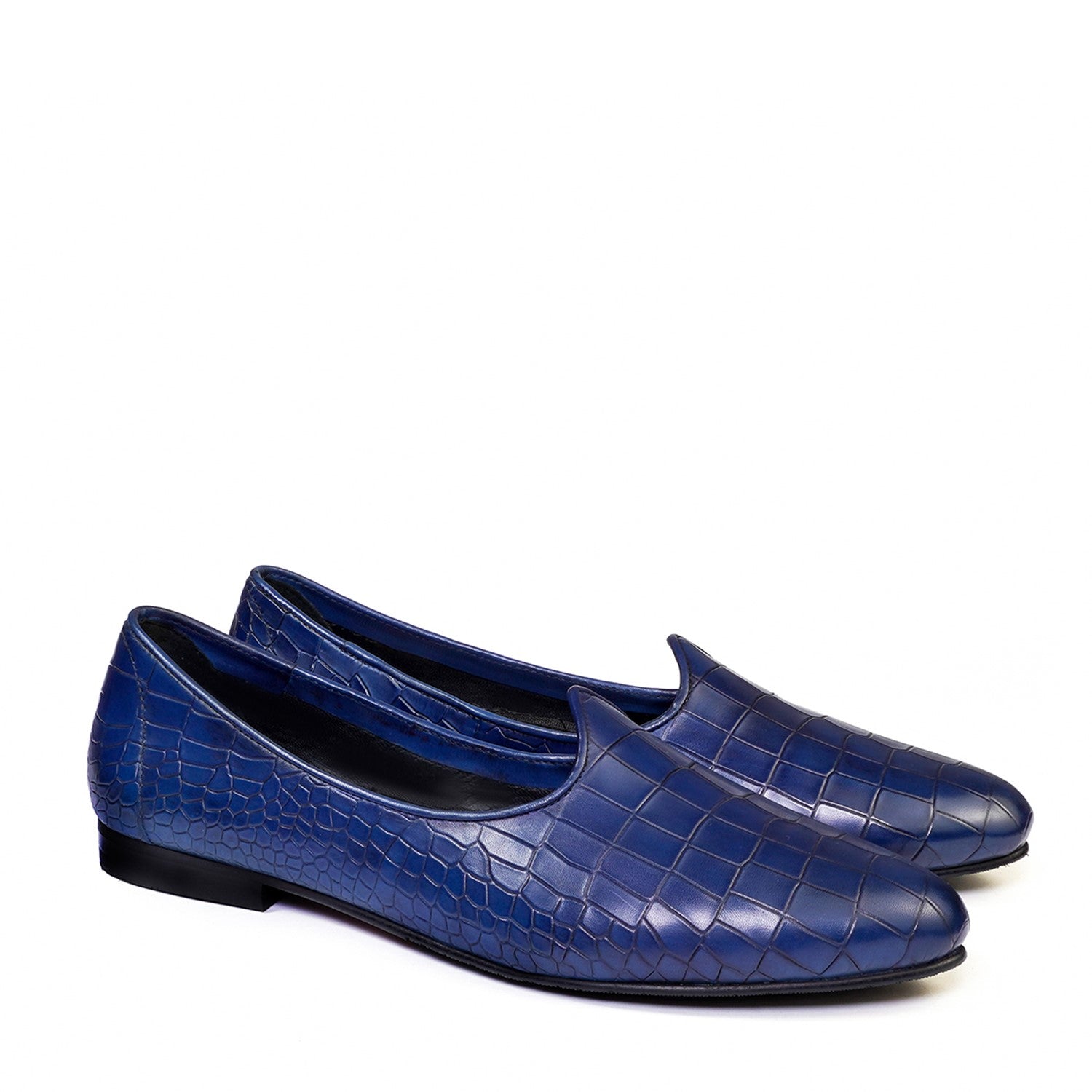 Blue Deep Cut Croco Leather Jalsa