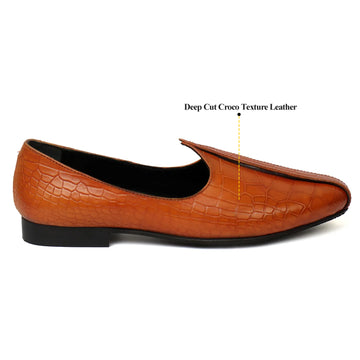 Tan Deep Cut Croco Leather Jalsa