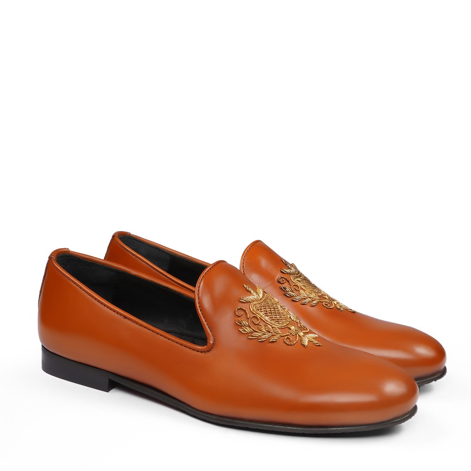 Tan Zardosi Crest Slip-On