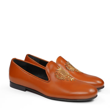 Tan Zardosi Crest Slip-On