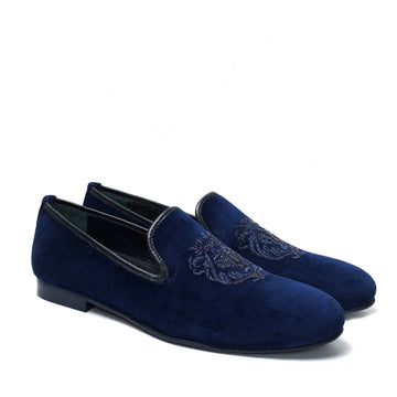 Italian Velvet Blue Slip-on Shoes